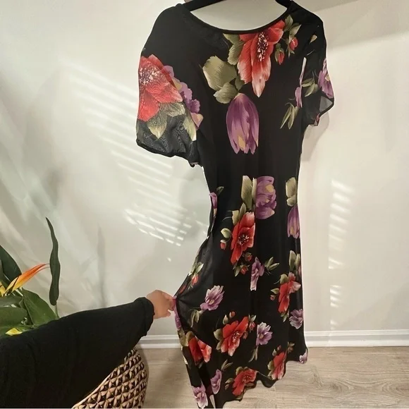 Vintage Floral Maxi Dress Whimsigoth Flowy Evening Gown Cocktail Bloomcore Party - Picture 11 of 16